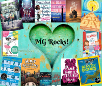 graphic of MUF contributor books includes a heart in center with words MG Rocks